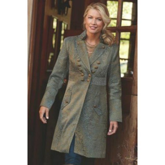 SOFT SURROUNDINGS - Velvet Damask Military Trench Coat - Picture 2 of 15